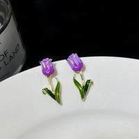 1 Paar Süss Blume Emaille Überzug Legierung Glas Tropfenohrringe main image 2