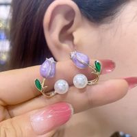 1 Paar Süss Blume Emaille Überzug Inlay Legierung Künstliche Perlen Glas Ohrringe main image 1