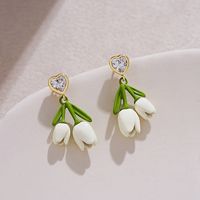 1 Pair Sweet Simple Style Heart Shape Flower Stoving Varnish Inlay Alloy Rhinestones Drop Earrings main image 1