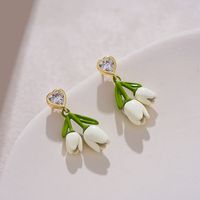 1 Pair Sweet Simple Style Heart Shape Flower Stoving Varnish Inlay Alloy Rhinestones Drop Earrings main image 4