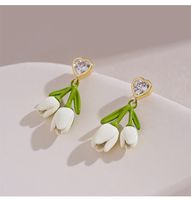 1 Paire Sucré Style Simple Forme De Cœur Fleur Vernis Au Four Incruster Alliage Strass Boucles D'oreilles main image 3