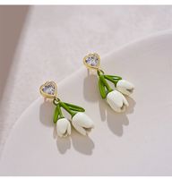 1 Pair Sweet Simple Style Heart Shape Flower Stoving Varnish Inlay Alloy Rhinestones Drop Earrings main image 2