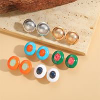 1 Pair Vintage Style Simple Style Commute Round Enamel Inlay Copper Acrylic 14K Gold Plated Ear Studs main image 1
