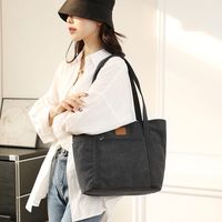 Women's Canvas Solid Color Classic Style Sewing Thread Square Zipper Shoulder Bag main image 2