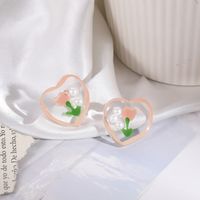 1 Paar Süss Herzform Blume Emaille Inlay Aryl Künstliche Perlen Ohrstecker sku image 2
