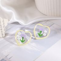 1 Pair Sweet Heart Shape Flower Enamel Inlay Arylic Artificial Pearls Ear Studs main image 4