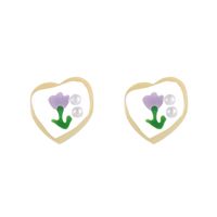 1 Paar Süss Herzform Blume Emaille Inlay Aryl Künstliche Perlen Ohrstecker main image 3