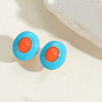 1 Pair Vintage Style Simple Style Commute Round Enamel Inlay Copper Acrylic 14K Gold Plated Ear Studs sku image 5