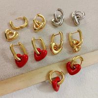 1 Pair Simple Style Classic Style Heart Shape Stainless Steel 18K Gold Plated Earrings main image 4