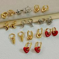 1 Pair Simple Style Classic Style Heart Shape Stainless Steel 18K Gold Plated Earrings main image 1