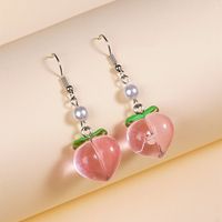 1 Pair IG Style Sweet Leaf Peach Epoxy Pearl Plastic Resin Drop Earrings main image 3