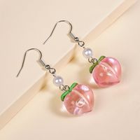 1 Pair IG Style Sweet Leaf Peach Epoxy Pearl Plastic Resin Drop Earrings main image 4