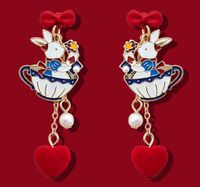 1 Piece Sweet Rabbit Heart Shape Enamel Alloy Drop Earrings main image 1