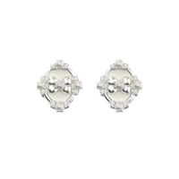 1 Pair Retro Simple Style Geometric Inlay Carving Sterling Silver Artificial Pearls Zircon Earrings sku image 1