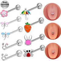 1 Piece Tongue Rings Hip-Hop Rock Ethnic Style Animal Fruit Butterfly Stainless Steel Copper Epoxy Inlay Acrylic Rhinestones White Gold Plated Tongue Rings main image 1