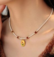 Wholesale Jewelry Pastoral Flower Agate Iron Copper Beaded Plating Pendant Necklace main image 5