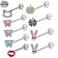 1 Piece Tongue Rings Cute Simple Style Animal Fruit Snowflake 316 Stainless Steel  Copper Inlay Rhinestones White Gold Plated Tongue Rings main image 1