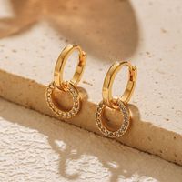 1 Pair IG Style Simple Style Circle Plating Hollow Out Inlay Copper Drop Earrings main image 1