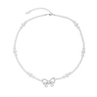 Sweet Simple Style Bow Knot Imitation Pearl Brass Zircon White Gold Plated Women's Pendant Necklace sku image 1