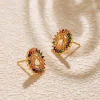 1 Paire Sucré Empreinte De Patte Évider Incruster Le Cuivre Zircon Boucles D'Oreilles main image 4