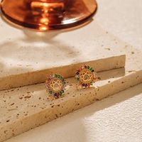 1 Pair Sweet Paw Print Hollow Out Inlay Copper Zircon Ear Studs main image 5