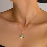 Copper Vintage Style Simple Style Geometric Inlay Turquoise Pendant Necklace main image 6