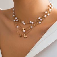 Imitation Pearl Alloy Copper Vintage Style Simple Style Star Moon Heart Shape Double Layer Necklaces main image 3