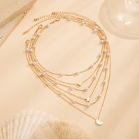 Imitation Pearl Alloy Copper Vintage Style Simple Style Star Moon Heart Shape Double Layer Necklaces main image 4