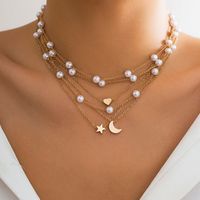 Imitation Pearl Alloy Copper Vintage Style Simple Style Star Moon Heart Shape Double Layer Necklaces main image 6