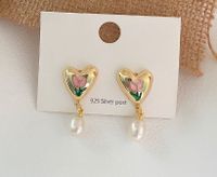 1 Pair Simple Style Leaf Heart Shape Flower Inlay Copper Zircon Drop Earrings main image 2