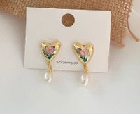 1 Pair Simple Style Leaf Heart Shape Flower Inlay Copper Zircon Drop Earrings sku image 2