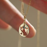 Sterling Silver Cute Cat Butterfly Plating Inlay Zircon Pendant Necklace sku image 2