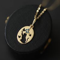 Sterling Silver Cute Cat Butterfly Plating Inlay Zircon Pendant Necklace main image 3