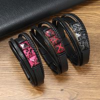 Retro Geometric Pu Leather Knitting Men's Wristband main image 6