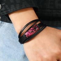 Retro Geometric Pu Leather Knitting Men's Wristband main image 5