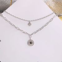 Titanium Steel Casual Simple Style Four Leaf Clover Devil's Eye Plating Inlay Natural Stone Double Layer Necklaces main image 5