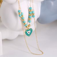 Titanium Steel IG Style Sweet Heart Shape Beaded Enamel Pendant Necklace main image 1