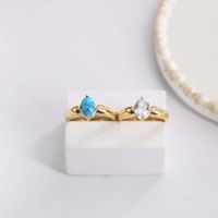 Stainless Steel Casual Simple Style Geometric Plating Inlay Turquoise Zircon Rings main image 1