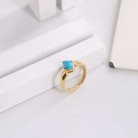 Stainless Steel Casual Simple Style Geometric Plating Inlay Turquoise Zircon Rings main image 4
