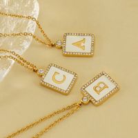 Stainless Steel Titanium Steel Hip-Hop Letter Inlaid Shell Diamond Pendant Necklace main image 4