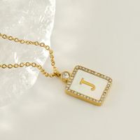 Stainless Steel Titanium Steel Hip-Hop Letter Inlaid Shell Diamond Pendant Necklace sku image 10