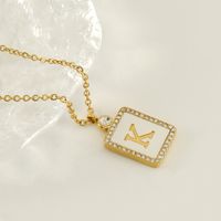 Stainless Steel Titanium Steel Hip-Hop Letter Inlaid Shell Diamond Pendant Necklace sku image 11