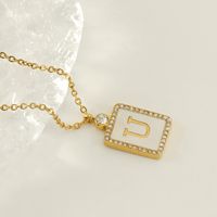Stainless Steel Titanium Steel Hip-Hop Letter Inlaid Shell Diamond Pendant Necklace sku image 21