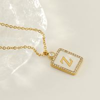 Stainless Steel Titanium Steel Hip-Hop Letter Inlaid Shell Diamond Pendant Necklace sku image 26