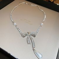 Elegant Sweet Bow Knot Imitation Pearl Alloy Rhinestones Women's Earrings Necklace sku image 2