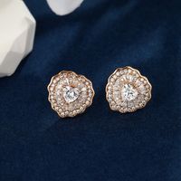 1 Pair Glam XUPING Shiny Round Flower Plating Inlay Alloy Copper Alloy Artificial Gemstones 18K Gold Plated Ear Studs main image 6