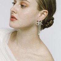 1 Pair Elegant Bow Knot Inlay Alloy Rhinestones Drop Earrings main image 4