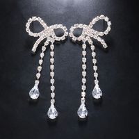 1 Pair Elegant Bow Knot Inlay Alloy Rhinestones Drop Earrings sku image 1