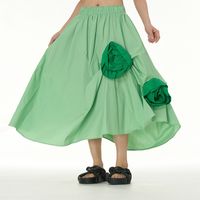 Sommer Strassenmode Einfarbig Baumwolle Maxi Langes Kleid Röcke main image 3
