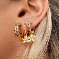 1 Pair Vintage Style Flower Copper 18K Gold Plated Drop Earrings sku image 1
